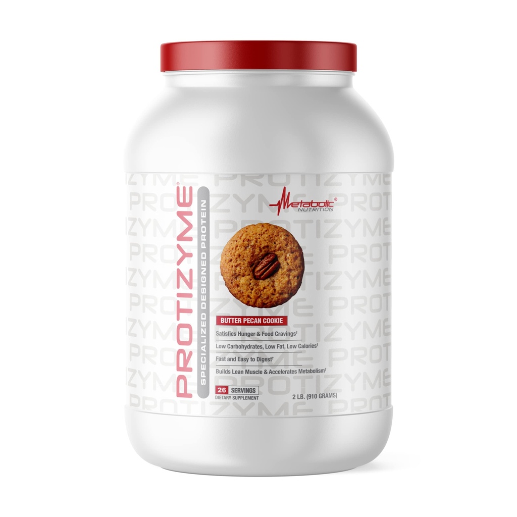 Metabolsk Ernæring, Protizym, 100% Whey Protein pulver, høy protein, lavkarbohydrat, lavfett Whey Protein, Digestive Enzymer, 24 essensielle vitaminer og mineraler, Butter Pecan informasjonskapsler, 2 pund (26 ser)