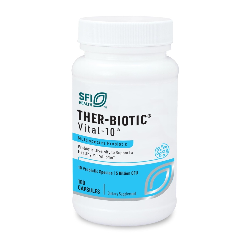 SFI Health Klaire Labs Ther-Biotic Vital 10 - Multistrain Probiotic with Lactobacillus, Bifidobacterium & mer - Støtte Gut Health, En balansert mikrobiom og immunfunksjon (100 kapsler)