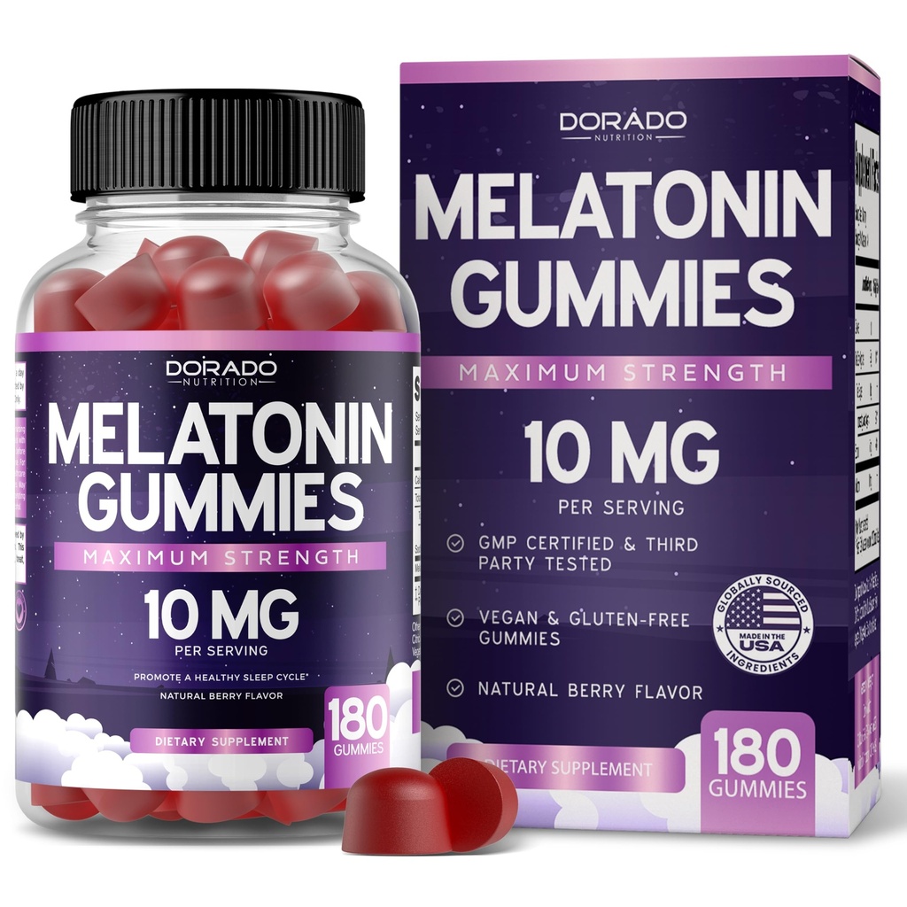 Melatonin Gummies 10mg for voksne (180 greve) - Hurtig oppløse Melatonin Gummies - Gummi for voksne Inneholder 10mg - høy styrke - Blandet Berry Flavor - Ikke-GMO, Vegansk Supplement & laget i USA