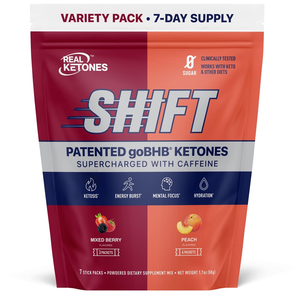Ekte ketoner BHB Eksogene ketoner Drikkeblandingspakker Keto elektrolyter pulverpakker Ingen sukker med 4 Main Fasting Electrolytes Plus Hydrating Patentert Keto BHB - 7 Count Peach, Blandet Berry