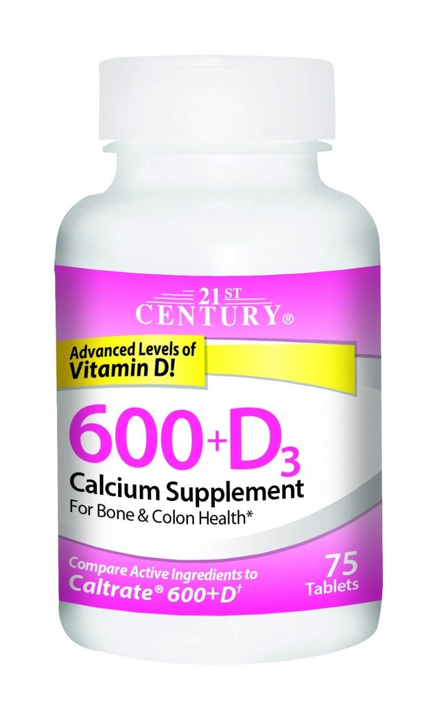 21st Century Kalsium 600+D3 Tablett 600 mg-800U 75 greve (2 pakke)