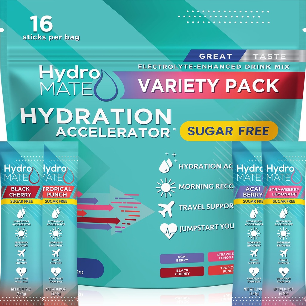 Elektrolyt pulver sukker-fri hydrasjon pakker Variety Pack HydroMATE 16 Sticks
