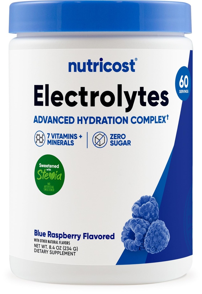 Nutricost Electrolyte Kompleks pulver (60 serveringer, blå bringebær) - Hydration Supplement Drikke Blande med vitaminer og mineraler