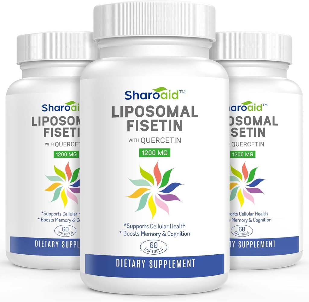 Liposomal Fisetin med Quercetin Kosttilskudd 1200 mg per servering, høy absorpsjon Polyfenoler Antioksidanter for kvinner,Men,Non-GMO, Glutenfri,3 flaske-180 Softgels