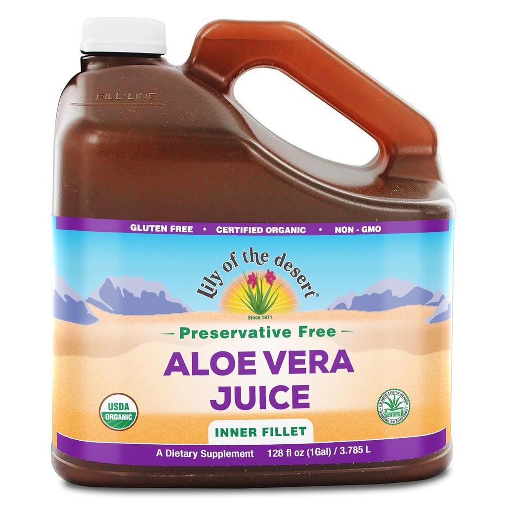Lily of the Desert Aloe Vera Juice - Økologisk, Preservativ-fri Indre Fillet Aloe Vera Drikke med naturlig Digestive Enzymes for Gut Helse, Mage Relief, Wellness, Glødende hud, 128 Fl Oz