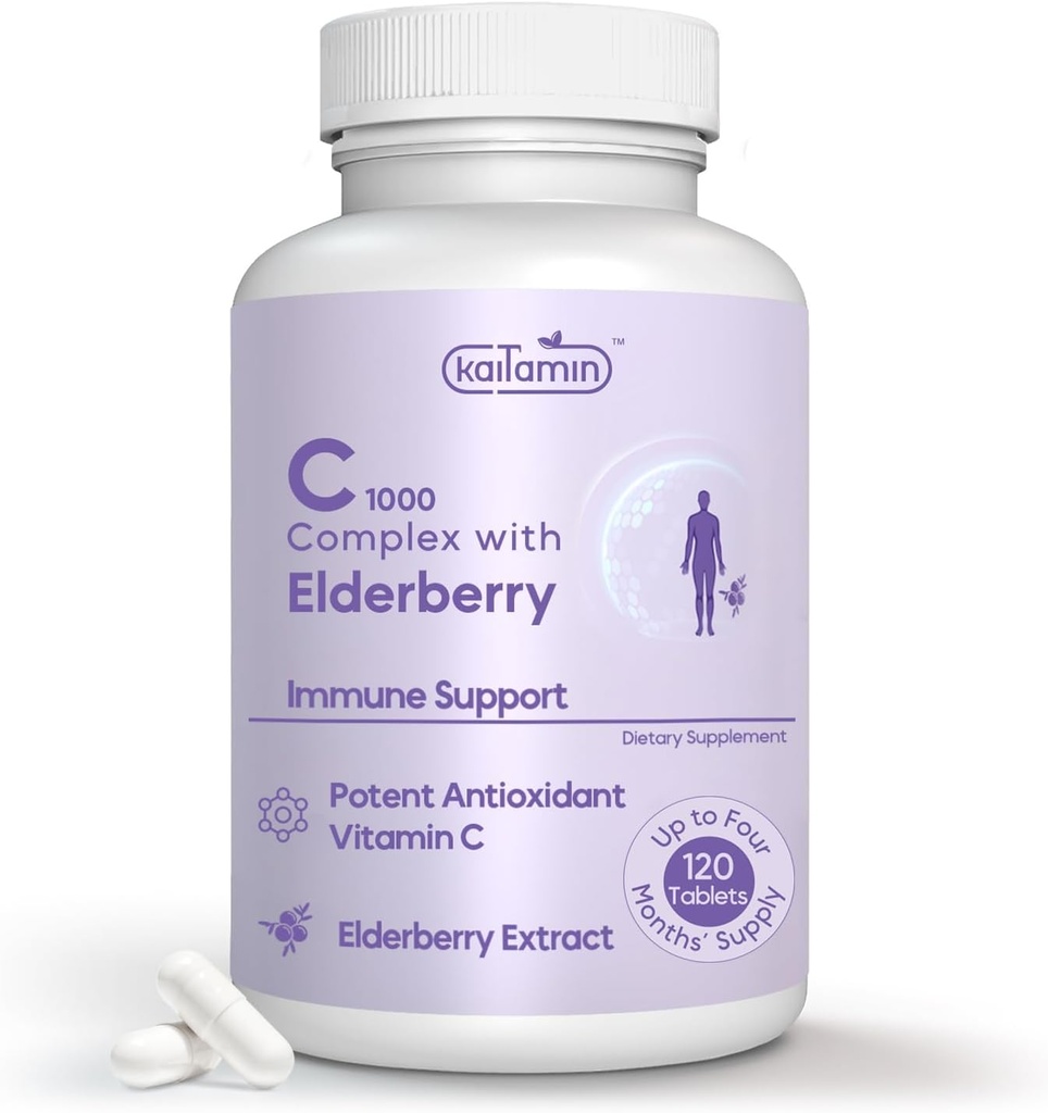 Vitamin C 1000mg med Rose HIPS + Sambucus Elderberry - C1000 Complex Dietary Supplement for immun støtte og antioksidant støtte - 120 tabletter i opptil 120 dager (120 greve (pakke med 1))
