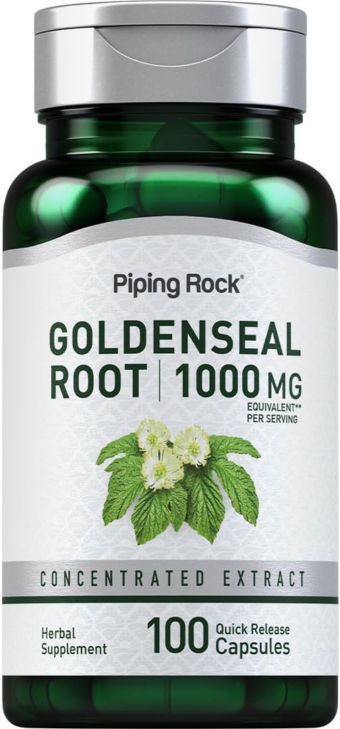 Piping Rock Goldensel Root Capsules | 1000mg | 100 piller | Herbal Supplement | Konsentrert ekstrakt | Ikke-GMO, Glutenfri