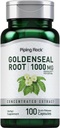 Piping Rock Goldensel Root Capsules | 1000mg | 100 piller | Herbal Supplement | Konsentrert ekstrakt | Ikke-GMO, Glutenfri