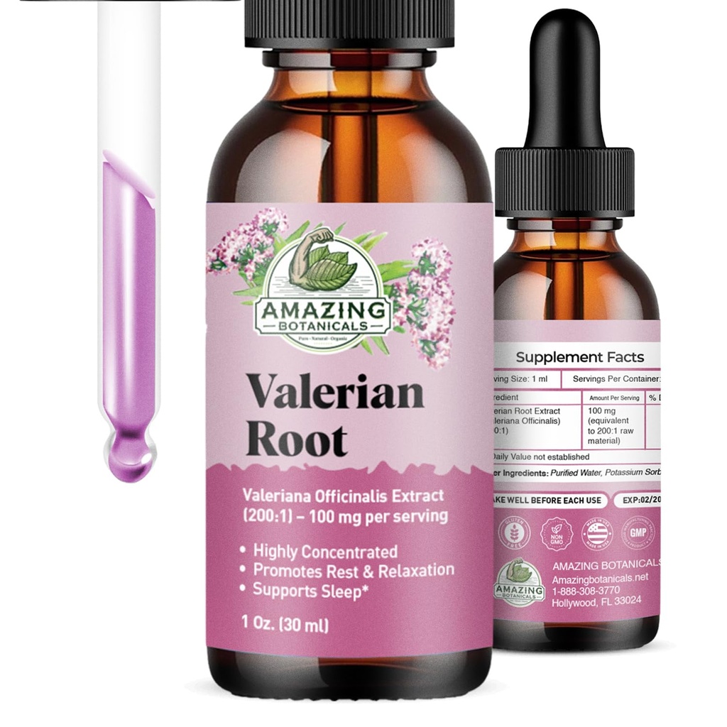Valerian Root Drops for søvn - Organic Valerian Root Tinktur Extract 3000mg - for avslapning og ro - 1 FL OZ, 30 Services