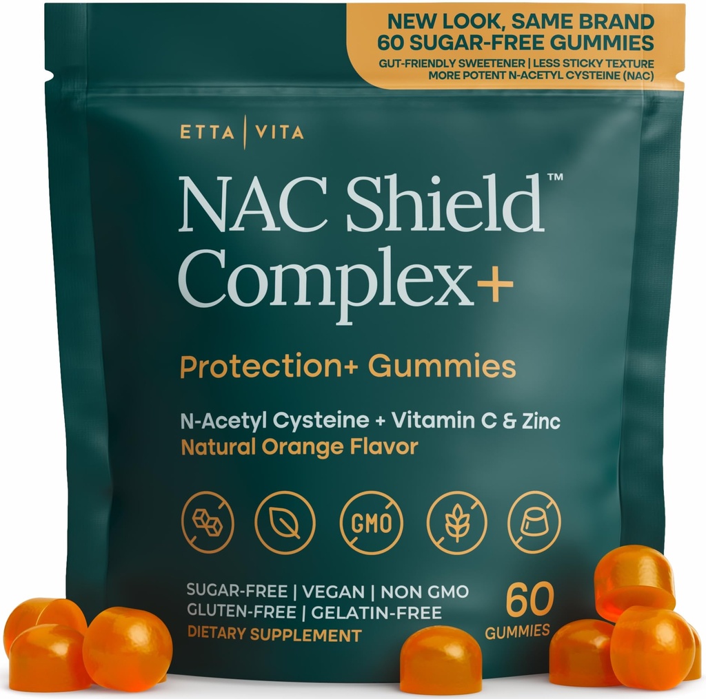 Sukkerfri NAC Gummies (Immune Support Complex) N-Acetyl Cysteine, Vitamin C & Sink - støtter pustende helse, lever detox & rensing, nyrefunksjon, NAC Supplement for barn og voksne - Vegan