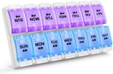 Sukuos AM PM Ukenlig 7 dagers pilleorganisator, 2 ganger en dag piller boks med artritt vennlige trykkknapp, medisinske tilfeller for vitamin/fish olje/supplements, lett å rengjøre (Purple&Blue)
