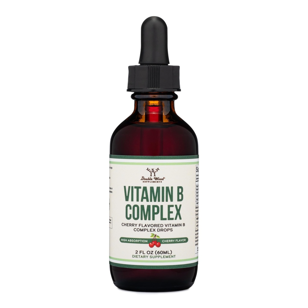 Dobbel tre Supplements flytende vitamin B-kompleks - 2 måneders forsyning - Max absorpsjon - B3, B6, B7 (Biotin), B9, og vitamin B12 - Cherry Flavor - 2 FL OZ