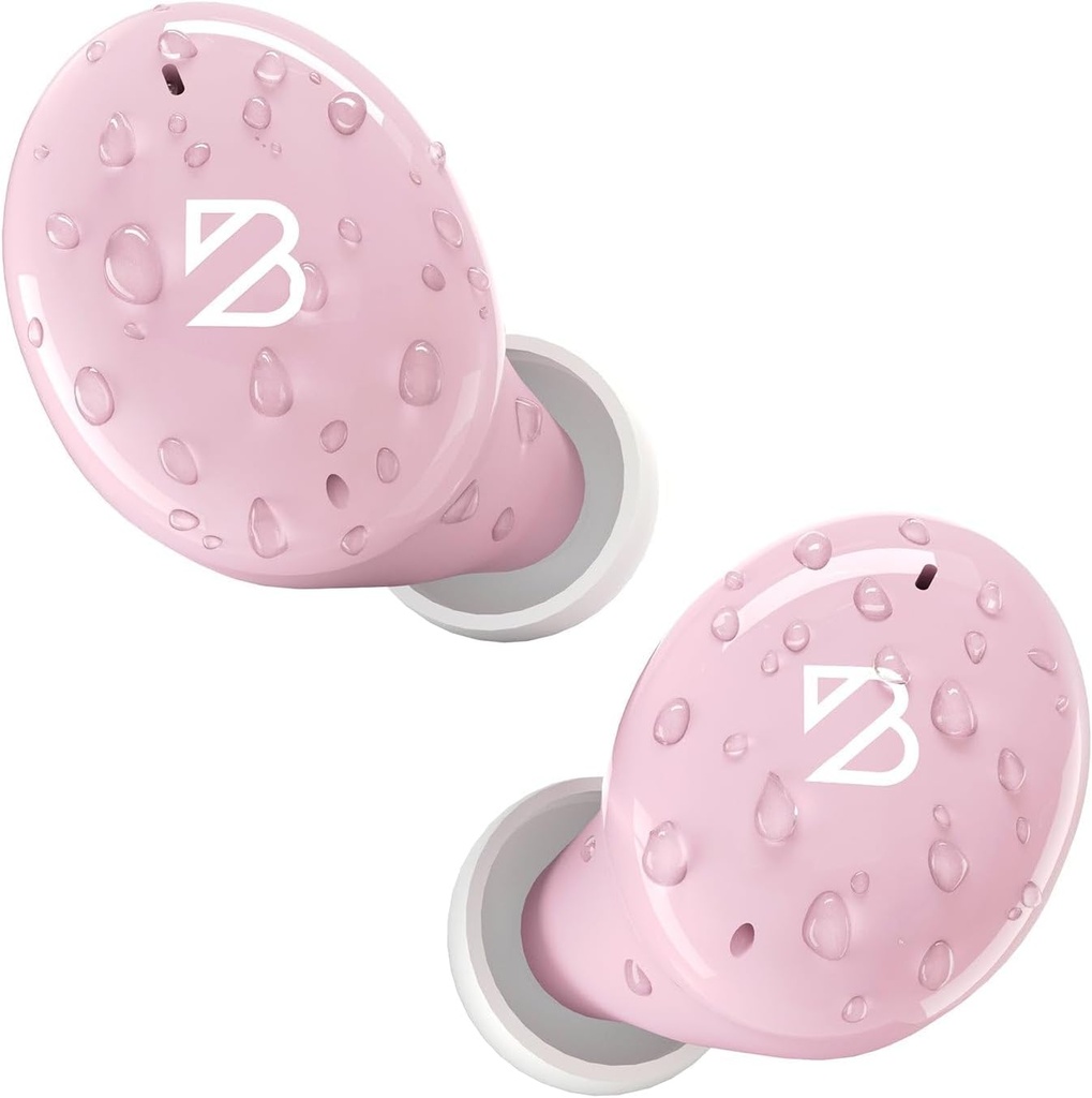 Tilbake Bay Audio Tempo 30 Trådløse øredobber for små øredobber - Pris-vinnende lyd, Sweatproof Bluetooth øredobber, komfortable øredobber for kvinner, Rosa øretelefoner Små øredobber, lange batteri hodetelefoner