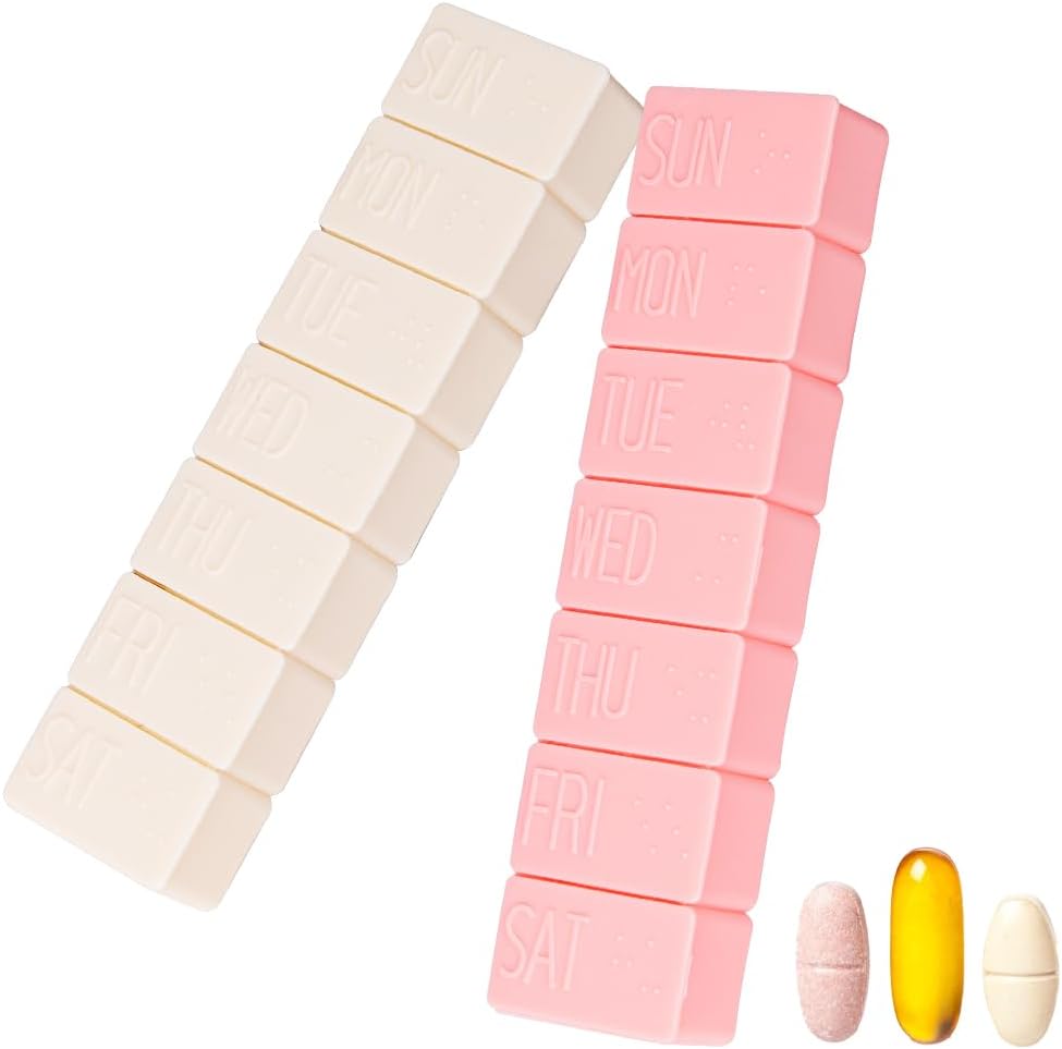sanderala 2Pack ukentlig pilleorganisator,ekstra store 7 dager pille tilfelle reise daglige piller boks for fisk olje, kalsium tabletter kosttilskudd og andre vitamin piller