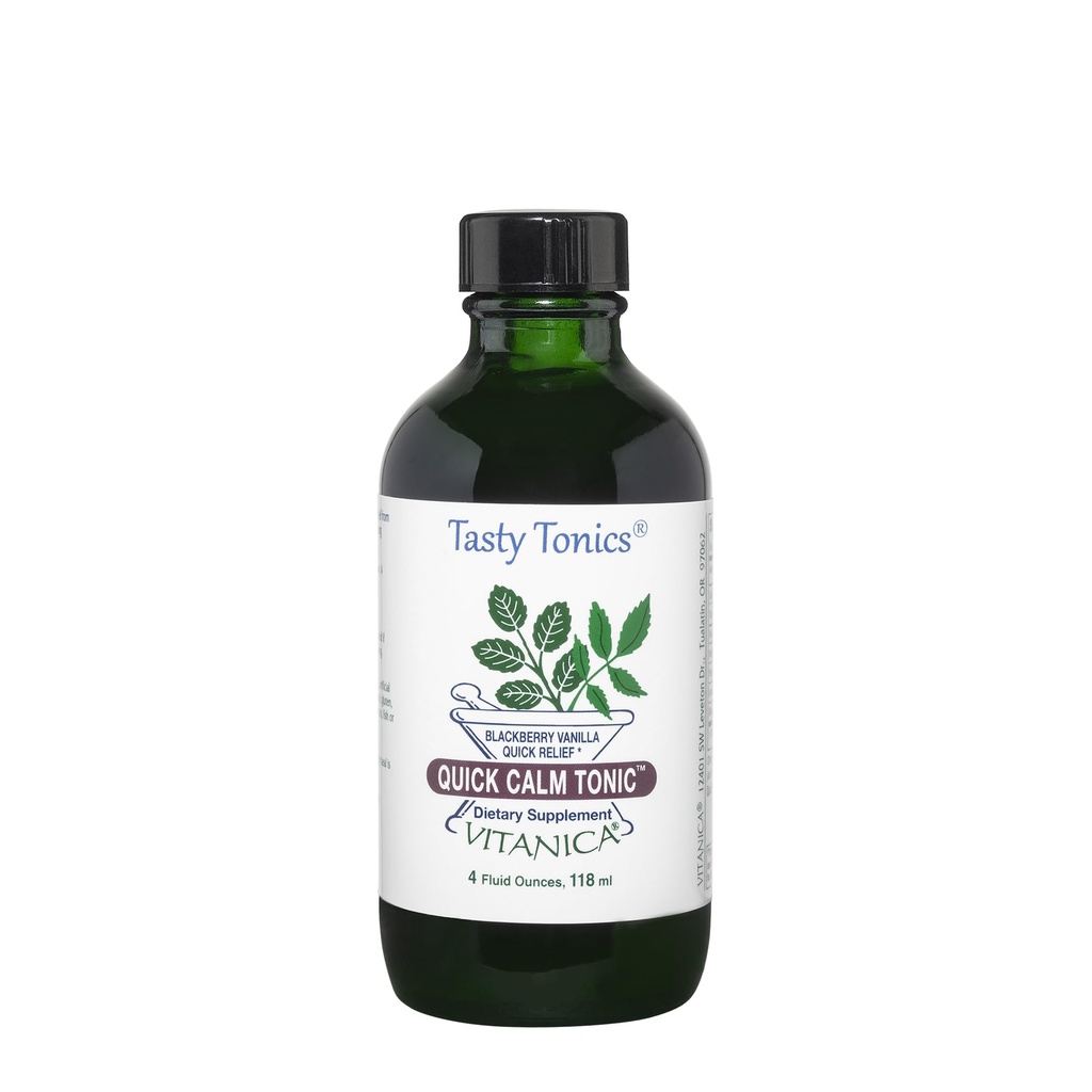 Vitanica Quick Calm Tonic - Stress Support Supplement - Herbal Supplement med Lavender, Valerian Root, Kava Root & Passionflower Herb - BlackBerry Vanilla - Pro Logo - 4 Fl Oz (118 ml)