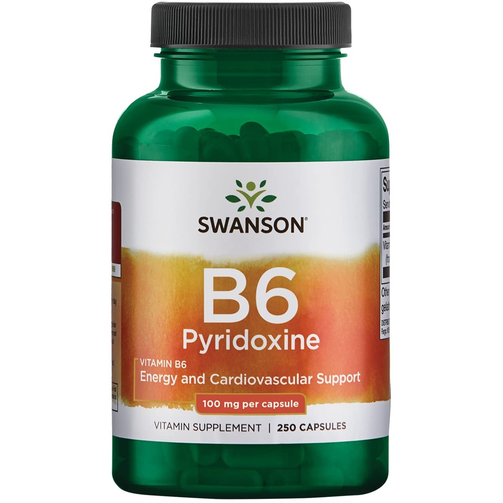 Swanson B6 Pyridoxin - vitamin Supplement fremme kardiovaskulær helse & energimetabolisme - Naturlig formel fremme total velvære - (250 kapsler, 100 mg hver)