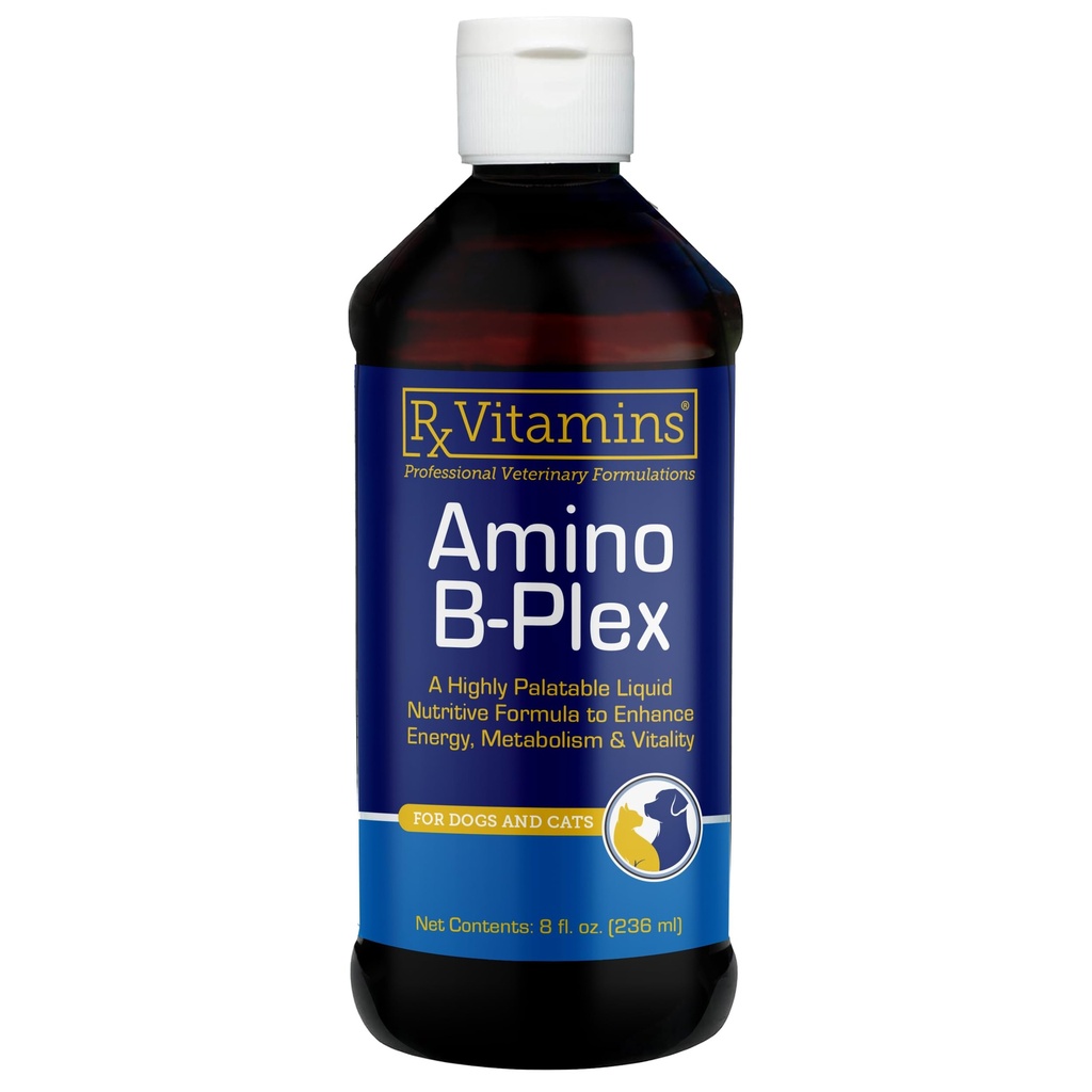 Rx Vitaminer Amino B-Plex Cat & Hunde Supplement - Vitamin B Complex Liquid Plus Aminosyrer for hunder & katter - Appetitt Booster og Cat & Hunde Vektvinner - Kosttilskudd og vitaminer - 8 oz