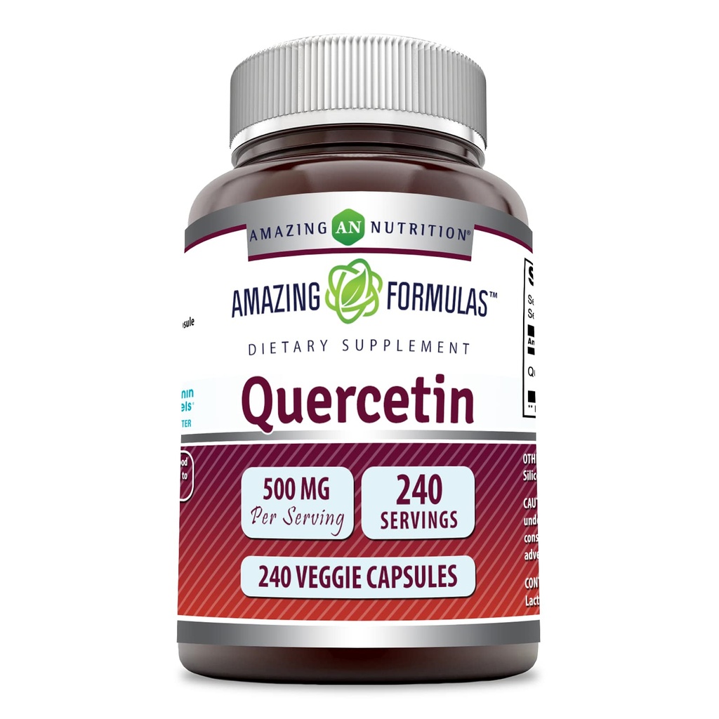 Amazing Formler Quercetin 500mg Veggie Kapsler Supplement | Ikke-GMO | Glutenfri | Støtter generelle helse og velvære (240 greve)