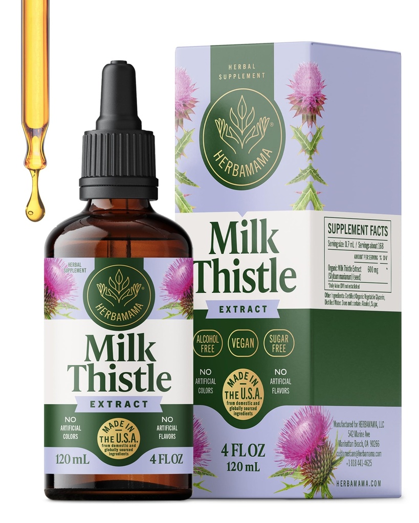 HERBAMAMA Milk Thistle Supplement for Liver Detox – Liver Support Supplement – Inneholder Silymarin – Vegan, ikke-GMO, alkohol og sukker-fri, 56-dagers forsyning