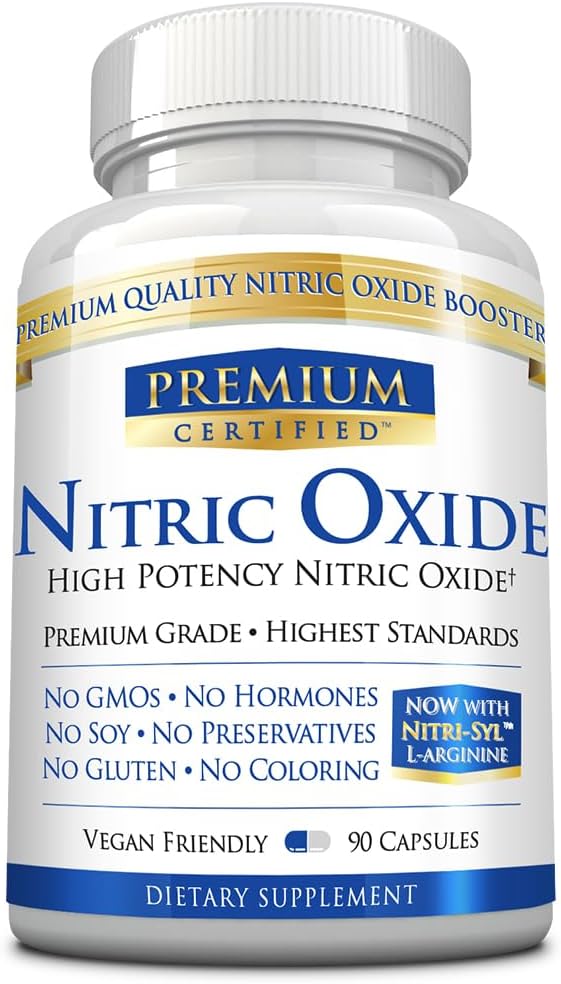 Nitric Oxid Premium - 1680 mg L-arginin blanding, AAKG, AKIC, Mono & Malate - Vegansk Vennlig - 90 kapsler - 1 måneds forsyning