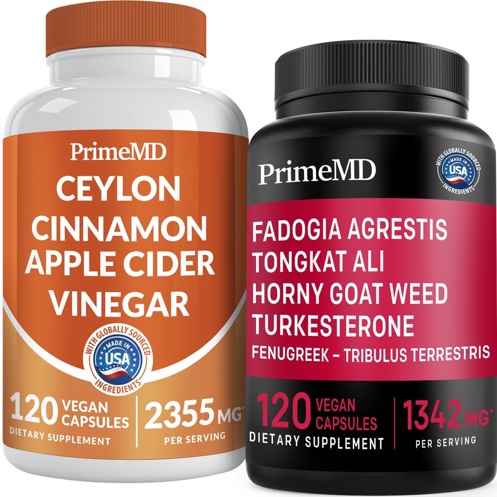 Ceylon Cinnamon (1pk) og Fadogia Tongkat Ali (1pk) Supplement Bundle - Potent Vitaminer for hjerte, energi, muskel, testosteron, & immunstøtte - Ikke-GMO, Vegan, Glutenfri