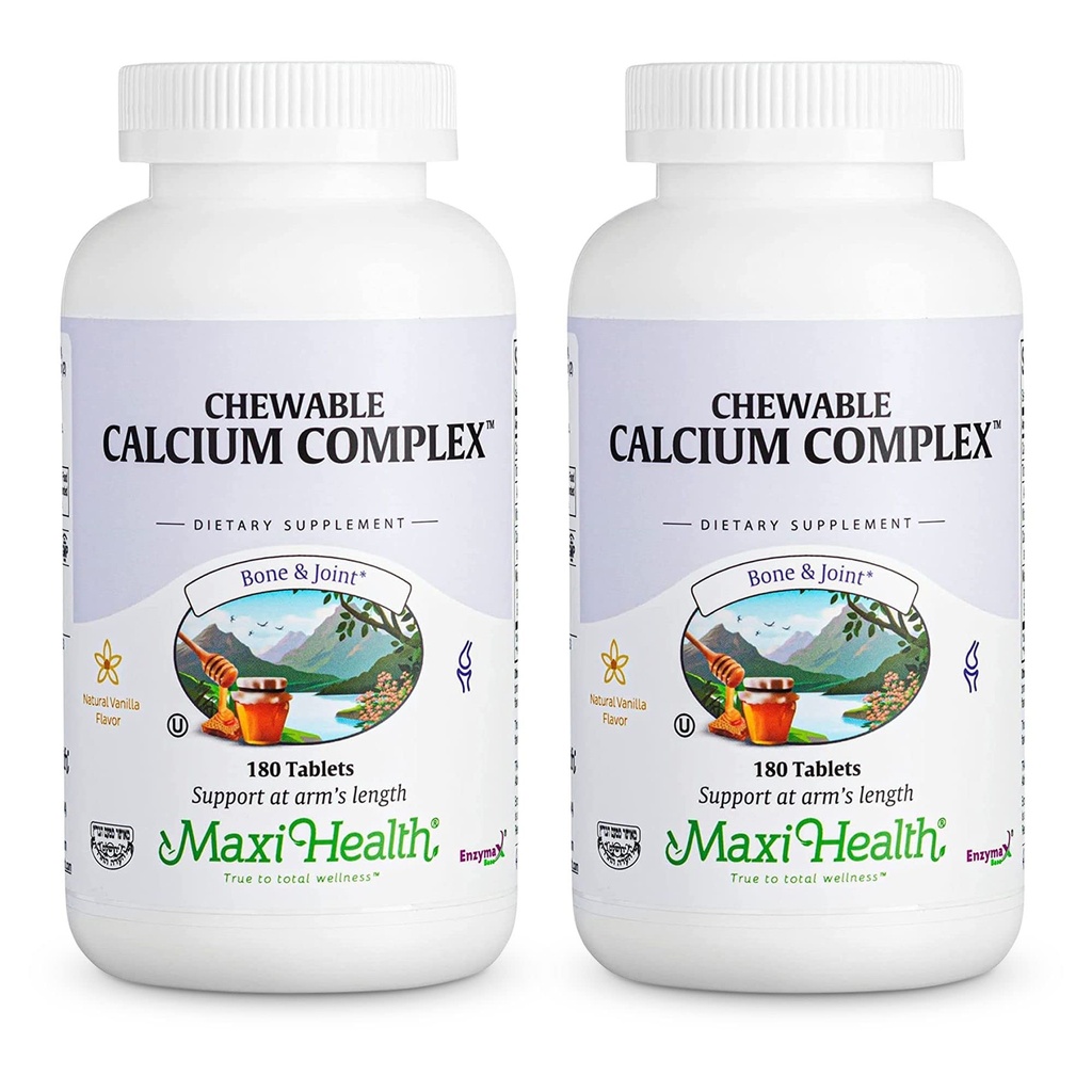 Maxi Helse Chewable Kalsium Complex – Vanilla Flavor Vitamin D3 og Magnesium Chewables å hjelpe støtte bein – Kosher Magnesium og Kalsium Supplement for kvinner og menn (180 greve, pakke med 2)