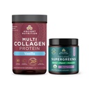 Antikk Ernæring Multi Collagen Protein pulver, Vanilla, 24 Serveringer + Organic Supergreens pulver, Berry, 12 Serveringer