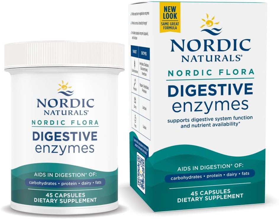 Nordic Naturals Nordic Flora Digestive Enzymes - 45 Kapsler - Digestive funksjoner, Optimerer Næringstilgjengelighet - Non-GMO - 45 Services