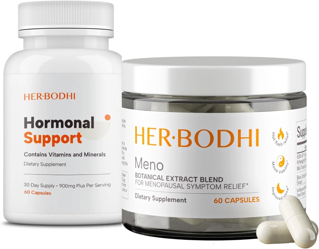 Meno & Hormonal Support Supplements - Menopause Hormonal Balance for kvinner (60 Caps) & Hormon Balance Supplement for kvinner, PMS Støtte Supplement (60 Caps), 2 Elementer