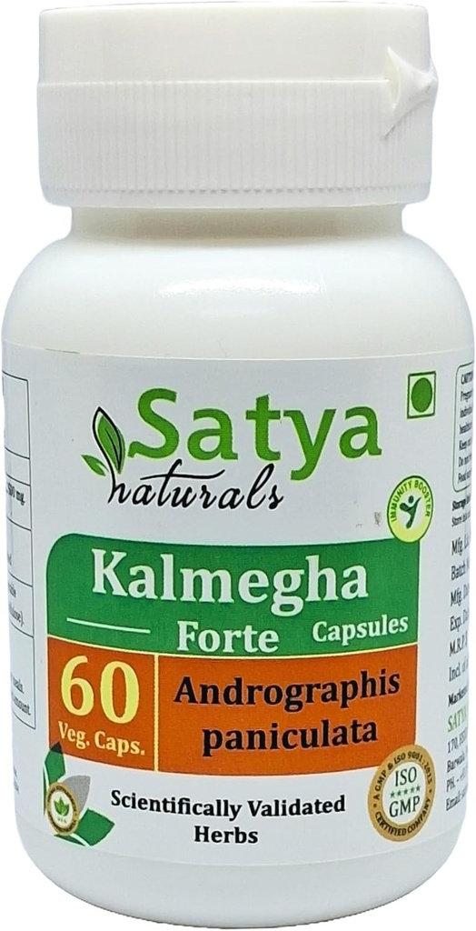 Kalmegha Forte Capsules 500 mg. 60 Veg. Kapsel | Kalmegha (Andrographis Paniculata) ekstrakt Kapsler for menn og kvinner | Ayurvedic Herbal Supplement / Remedies | 10:1 Forte (1 flaske 60 Kapsler)