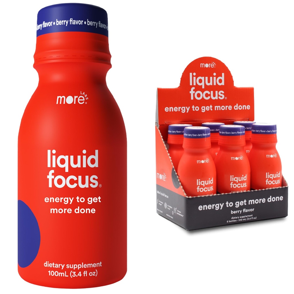 Flere Labs flytende fokus, nootropisk Smart Drink med kraftige antioksidanter og adaptogene urter for energi og konsentrasjon, 150 mg koffein (pakke med 6)