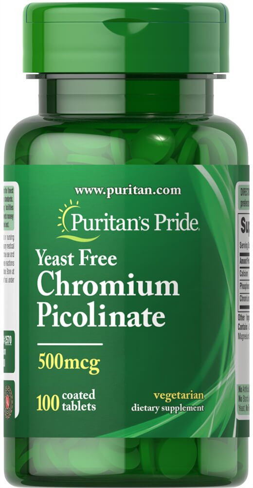 Puritans Pride Krom Picolinate 500 Mcg Yeast Gratis, 100 greve