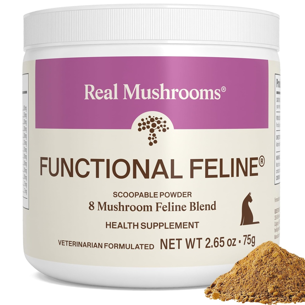Ekte Mushrooms Cat Supplement Powder - Organisk Mushroom Blend med antarktisk krill & Ashwagandha - Cat vitaminer for eldre katter eller Kittens - 2.65 oz Funksjonell Felin formel