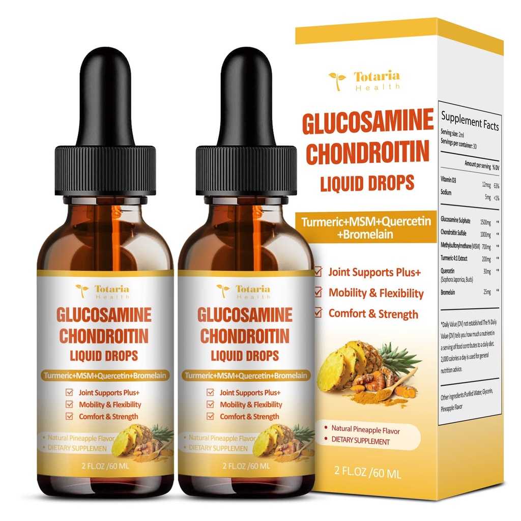 (2 pakker) Glukosamine Chondroitin MSM støtte felles helse - Chondroitin Sulfate Supplement Turmeric, Quercetin, Bromelain, MSM Olje