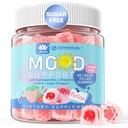 Ashwagandha Saffron Calm Gummies + Omega 3, L-Theanine & CoQ10 for kvinner menn, naturlig beroligende Happy Relax Gummies for voksne, Mood Support Supplement Gummy, Jordbær Flavor, Sukkerfri, Vegan, 60ct