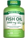 Naturens sannhet Omega 3 Fiskeolje 2000 mg | 125 flytende softgels | Burpless, sitronflavor piller | Ikke-GMO og Glutenfri kosttilskudd