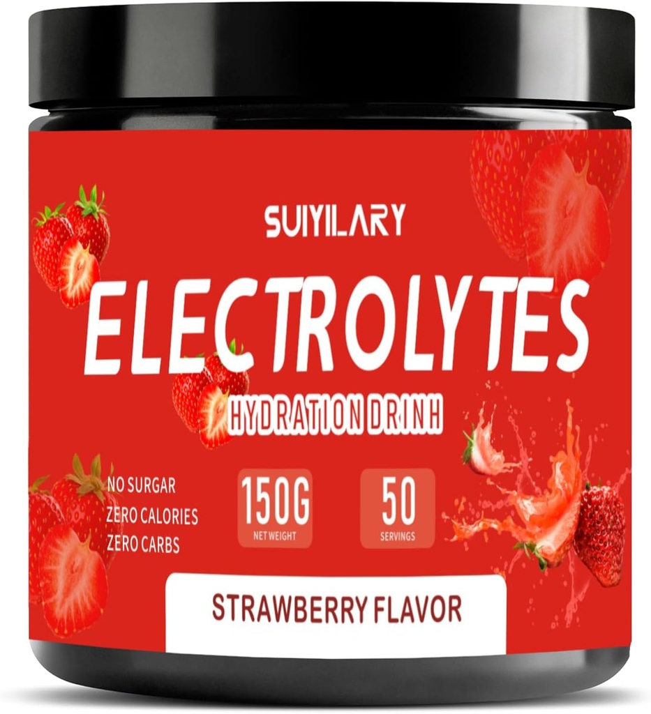 Elektrolytter pulver Ingen sukker Ingen karbohydrater, keto daglig Elektrolytt drikk Blande, Kalium & Salt Hydration pulver Electrolytes Zero Calorie sukkerfri elektrolytt pulver, jordbær 50 serveringer