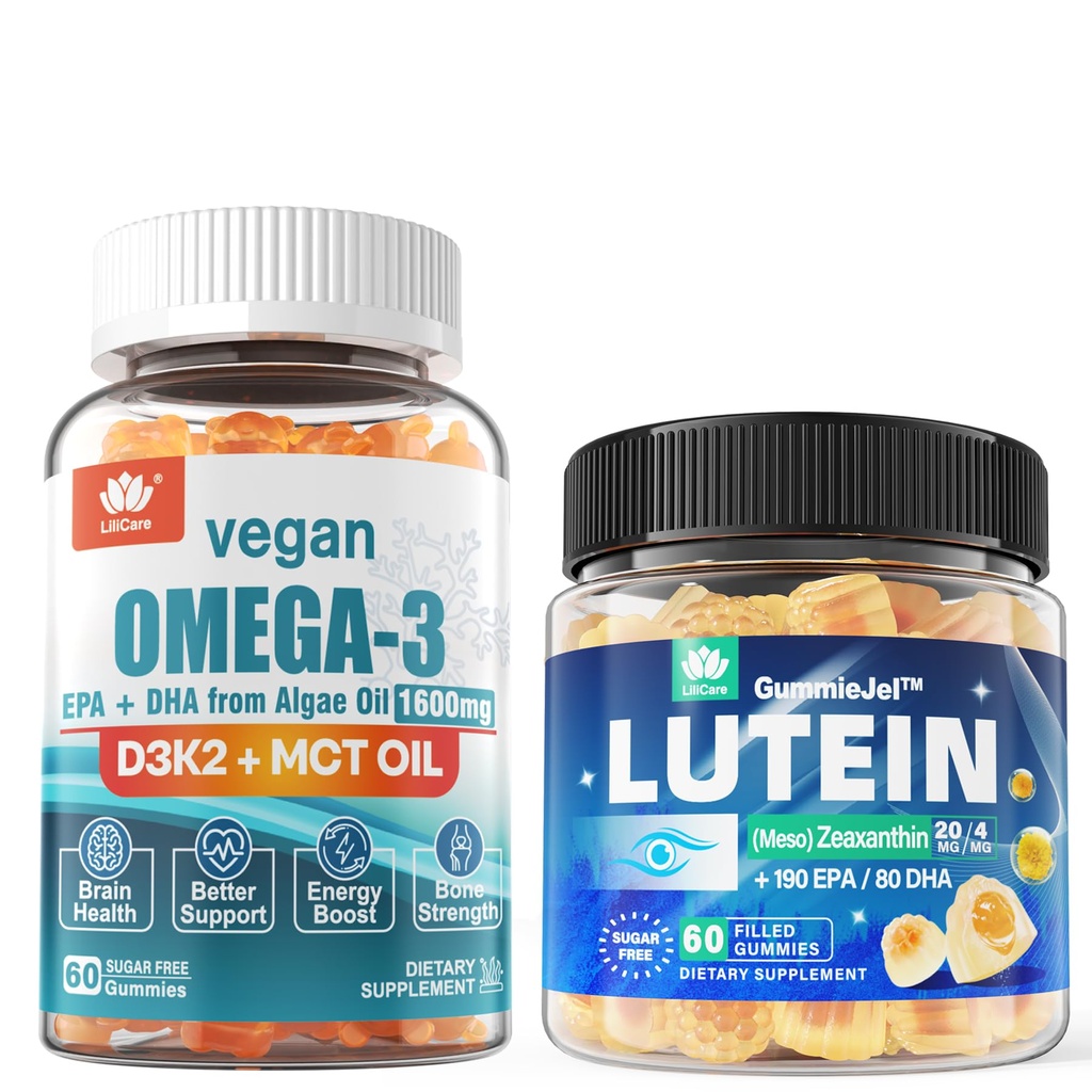 Sukker Gratis Lutein 20mg 40mg & Vegansk Omega3 Gummies 1280mg