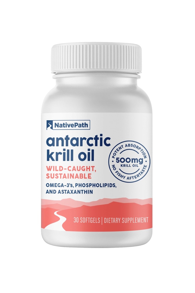 NativePath Wild-Caught Antarktis krill olje 500mg - Premium Astaxanthin 200mcg Fosfolipid-Bound Omega-3 EPA DHA - ren formel GMP sertifisert tredjepart testet - 30 Softgels