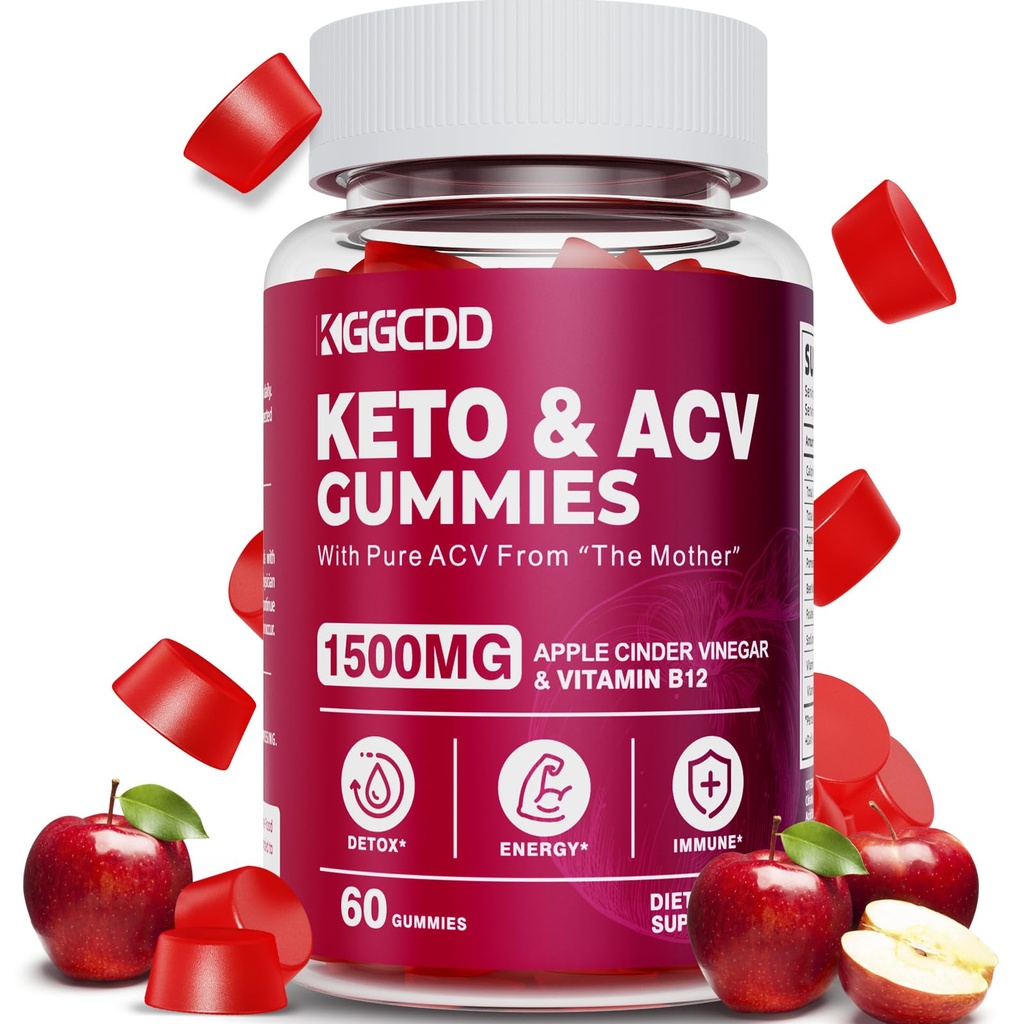 Keto ACV Gummies Avanserte vekttap, Keto Gummy Supplement for kvinner og menn, med 1500MG Apple Cider Vinegar & Vitamin B12, Vegan & Ikke-GMO, Detox & Cleanse, Lav-Carb, 60 greve