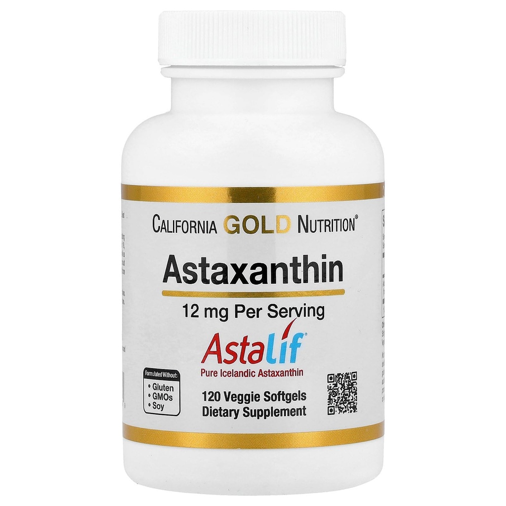 California Gold Nutrition Astaxanthin, Antioksidant Carotenoid, AstaLif ren islandsk biologisk aktiv 99% Isomer, 12 mg, 120 Veggie Softgels