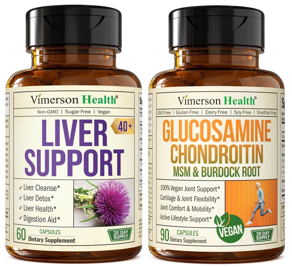 Liver Cleanse Detox & Reparasjon Melk Thistle Supplement & Vegansk Glucosamine Chondroitin MSM felles støtte Supplement