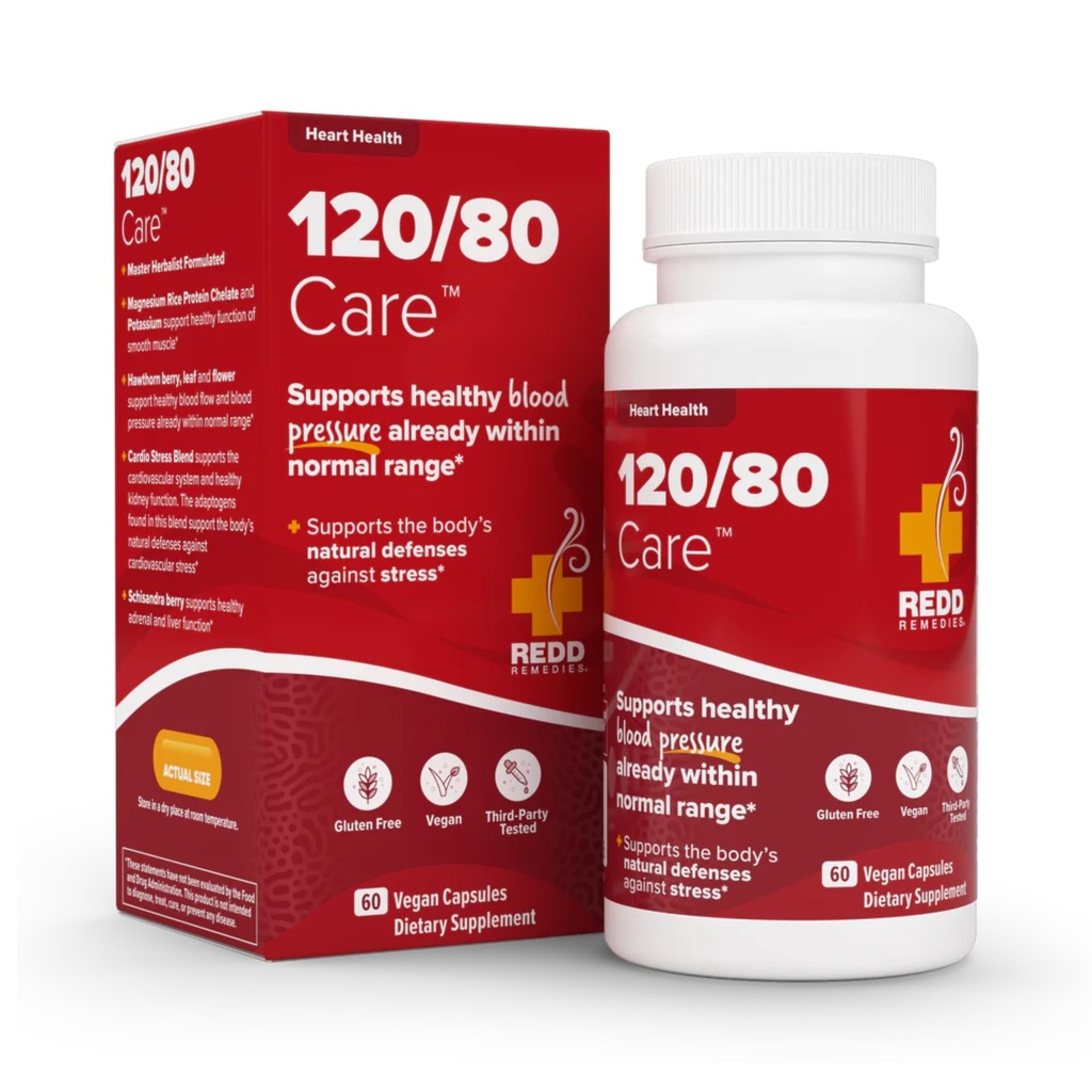 Redd Remedies, 120/80 omsorg, hjerte helse og naturlig blodtrykksstøtte, 60 vegansk kapsler