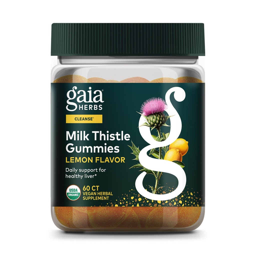 Gaia Herbs Melk Thistle Gummies - Herbal Supplement med antioksidant egenskaper for lever helse & lever Detox - Lemon Flavored - 60 Vegan Gummies