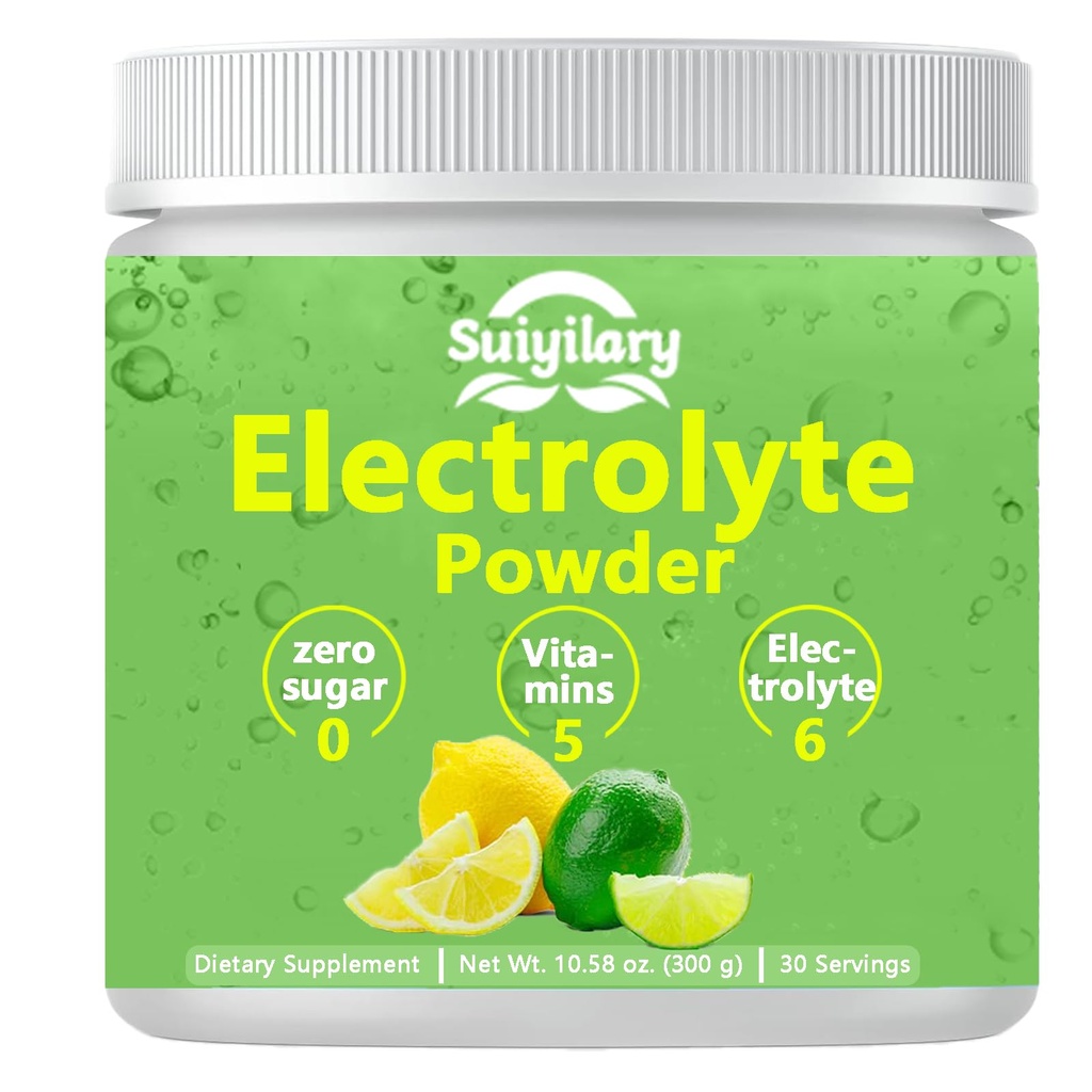 Elektrolyserer pulver Ingen sukker, Elektrolytt Drink Blande, 5 Vitaminer & 6 Elektrolytter, Ketovennlig, Kalium & Salt, Sukkerfri Hydrasjon pulver, sitron Flavour 300g