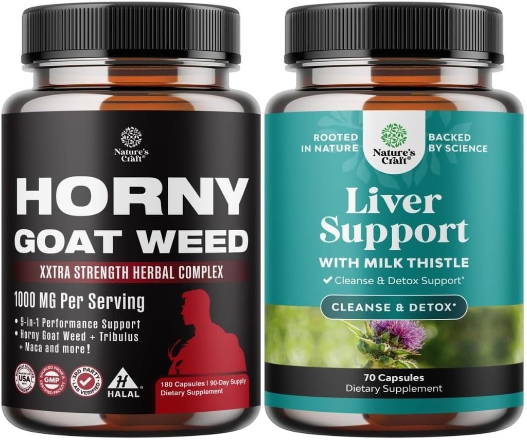Bundle of Horny Goat Weed for menn - Ekstra styrke Mann Supplement for Stamina & Energi og Liver Cleanse Detox & Repair - Silymarin Melke Thistle med Dandelion Root Choline Beetroot Artichoke Extract