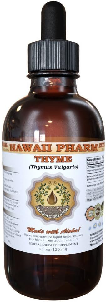 Thyme flytende ekstrakt, organisk thyme (Tymus Vulgaris) Tinktur, Herbal Supplement, Hawaii Pharm, laget i USA, 4 fl.oz