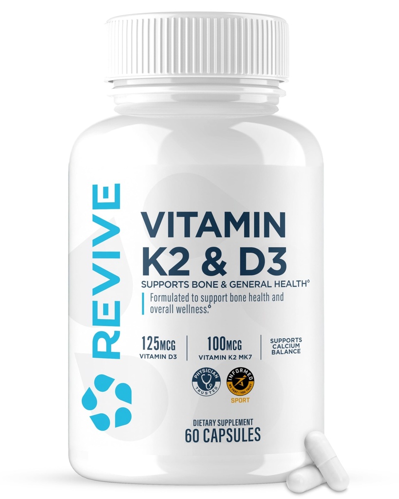 REVIVE MD vitamin D3 & K2 - Støtter bein helse og muskel styrke - K2 & D3 vitamin Supplement for kvinner og menn helse og hjerne funksjon