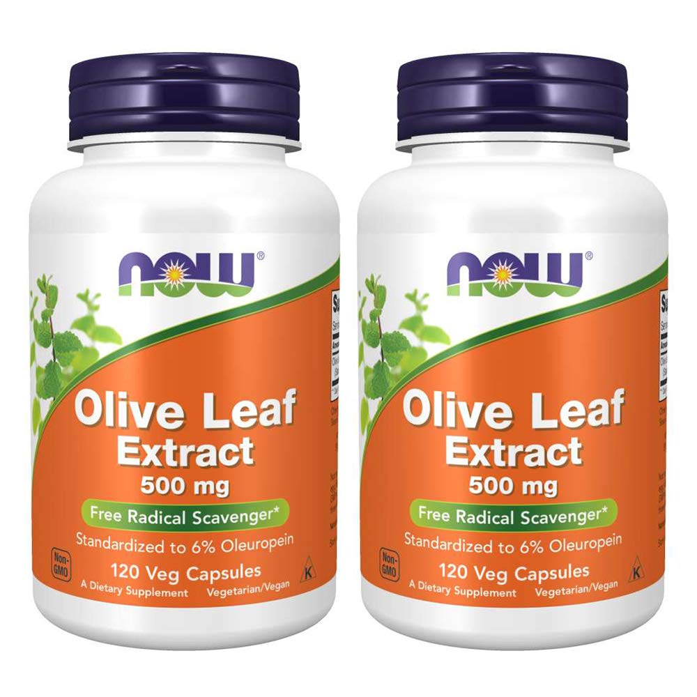 Nå Mat Olive Leaf Extract 500 mg Standardisert til 6% Oleuropein, 120 Vcaps (2 Pack)