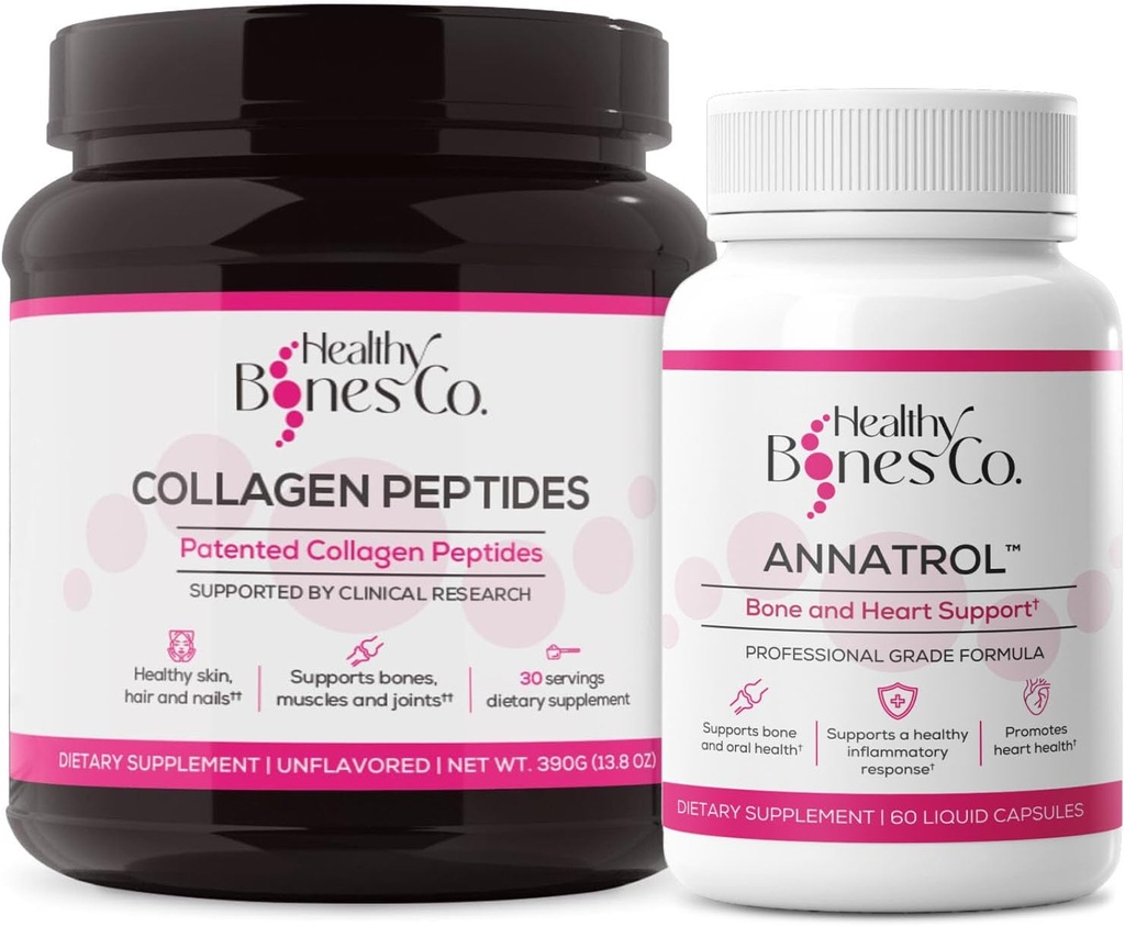 Annatrol Bone Support & FORTIBONE Collage Peptides w / FORTIGEL, VERISOL - Komplett bein, felles, hud, hår, negler og metabolsk støtte | 1 måneds forsyning (Tub, 390g)